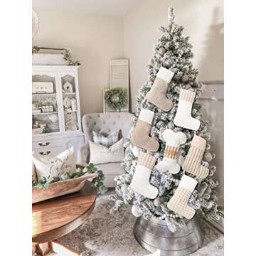 LUBOT Set of 4 +1 Dog Christmas Stockings(20inch) Plaid/Rustic/Farmhouse/Country Fireplace Hanging Canvas Handmade Xmas Stocking Decorations for Family Holiday Season Decor