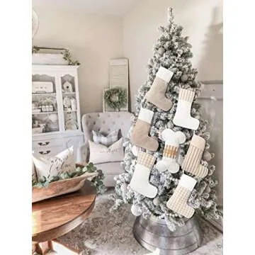 LUBOT Set of 4 +1 Dog Christmas Stockings(20inch) Plaid/Rustic/Farmhouse/Country Fireplace Hanging Canvas Handmade Xmas Stocking Decorations for Family Holiday Season Decor