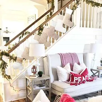 LUBOT Set of 4 +1 Dog Christmas Stockings(20inch) Plaid/Rustic/Farmhouse/Country Fireplace Hanging Canvas Handmade Xmas Stocking Decorations for Family Holiday Season Decor