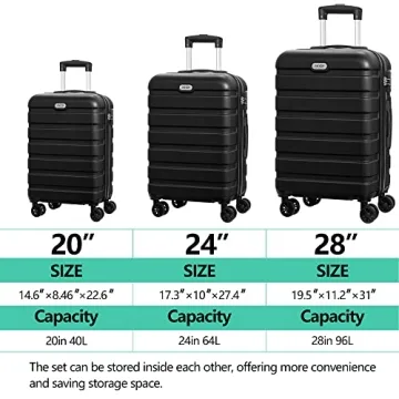AnyZip Luggage Set 3-Piece PC ABS Lightweight Travel Suitcases