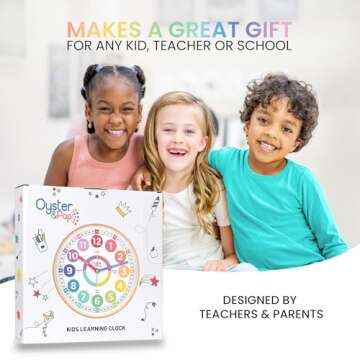 Oyster&Pop Pastel Learning Clock - Silent Teaching Clock for Kids