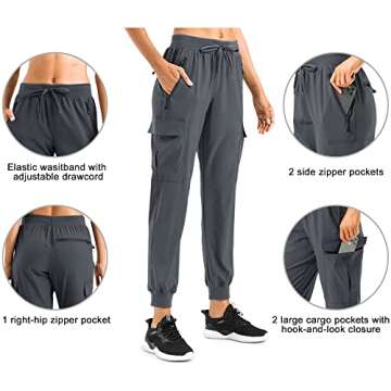 Stelle Hiking Cargo Joggers for Women Lightweight Quick Dry UPF 50 with Zipper Pockets Pants for Outdoor Workout(GY,M) Grey