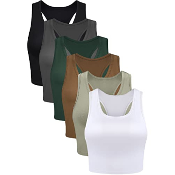 6 Pieces Basic Sleeveless Racerback Sports Crop Tank Tops for Women Girls Daily Wearing (Black, Dark...