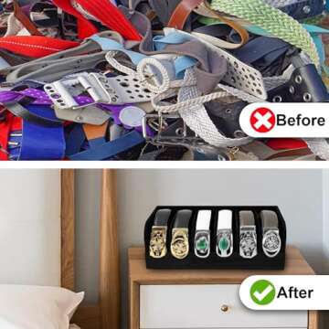 GTI Belt Organizer, 6 Compartments Belt Organizer for Closet and Drawer, Bamboo Display Case for Tie and Belt, Belt Storage Organizer for Men Women (Black)