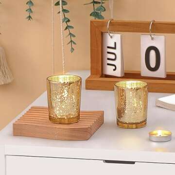 DARJEN Gold Tea Lights Candles Holders for Wedding Centerpieces, Votive Candle Holders for Party Home Wedding Shower Decorations, Table - Mercury Glass Votives, 24Pcs
