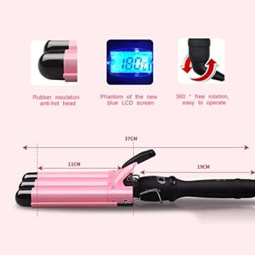 3 Barrel Curling Iron Wand with LCD Display and Ceramic Coating