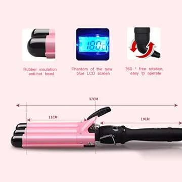 3 Barrel Curling Iron Wand with LCD Display and Ceramic Coating