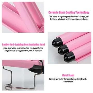 3 Barrel Curling Iron Wand with LCD Display and Ceramic Coating