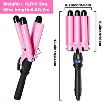 3 Barrel Curling Iron Wand with LCD Display and Ceramic Coating