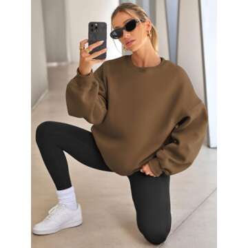 EFAN Womens Oversized Sweatshirts Hoodies Fleece Crewneck Sweaters Casual Tops Comfy Fall Fashion Outfits Winter Clothes 2025 Khaki L