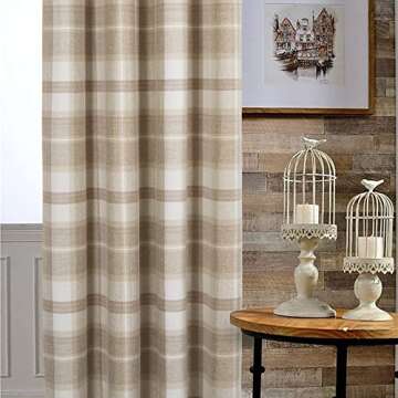 always4u Plaid Curtains for Bedroom Living Room 100% Blackout Thermal Energy Saving Woolen Look Grommet Curtains 84 Inch Length 2 Panels Beige
