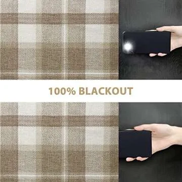 always4u Plaid Curtains for Bedroom Living Room 100% Blackout Thermal Energy Saving Woolen Look Grommet Curtains 84 Inch Length 2 Panels Beige