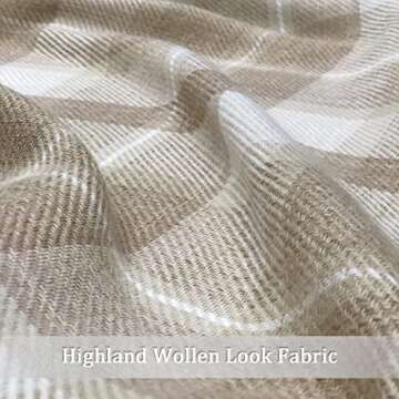 always4u Plaid Curtains for Bedroom Living Room 100% Blackout Thermal Energy Saving Woolen Look Grommet Curtains 84 Inch Length 2 Panels Beige