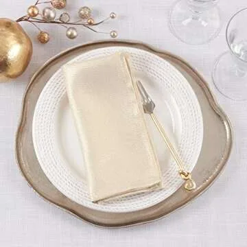 Fennco Styles Shimmering Cloth Napkins 18" W x 18" L, Set of 4 - Gold Dinner Napkins for Home, Dining Room Décor, Holiday, Banquet, Family Gathering and Special Occasion