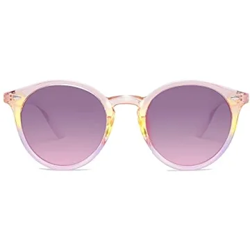 SOJOS Retro Round Polarized Sunglasses for Women Men Classic Vintage Sunnies SJ2069, Pink/Purple