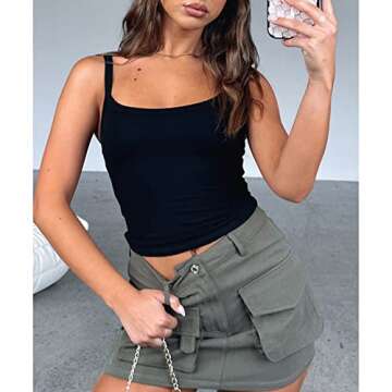 ABYOVRT Basic Tank Tops for Women Going Out Tops Y2k Sleeveless Fitted Cami Tops Solid Workout Crop Tops Summer Vest (B-Black,S)