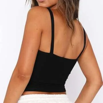 ABYOVRT Basic Tank Tops for Women Going Out Tops Y2k Sleeveless Fitted Cami Tops Solid Workout Crop Tops Summer Vest (B-Black,S)