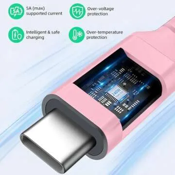 240W 10FT USB C to USB C Cable Nylon Braided USB Type-C Cord Fast Charging for iPhone15/Pro/Plus/Pro Max,Samsung Galaxy S24 S23,MacBook Pro/Air,iPad Pro/Air/Mini 6,iMac, Dell XPS,Switch Pink