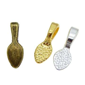 120PCS Mixed Tibetan Silver Bronze Gold Glue on Bail Tag for Jewelry Making Crafting 15X5MM