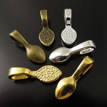 120PCS Mixed Tibetan Silver Bronze Gold Glue on Bail Tag for Jewelry Making Crafting 15X5MM