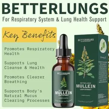 Betterbrand BetterLungs Mullein Leaf Extract - Support Lung Cleanse & Respiratory Function for Healthy Breathing - Natural Supplement, Tincture Drops | Non-GMO, Vegetarian | 1 Month Supply