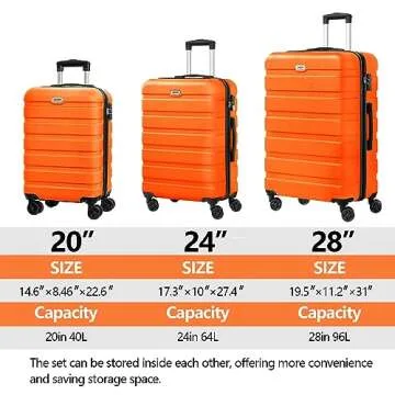 AnyZip 3-Piece Luggage Set - Lightweight and Stylish Orange Suitcases