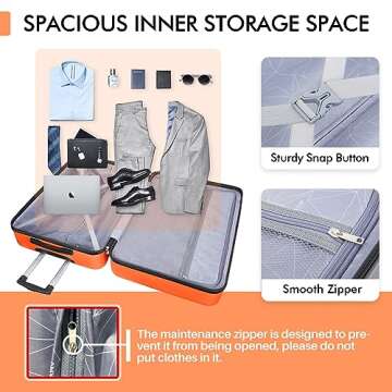 AnyZip Luggage Sets 3 Piece PC ABS Hardside Lightweight Suitcase with 4 Universal Wheels TSA Lock Carry On 20 24 28 Inch Orange