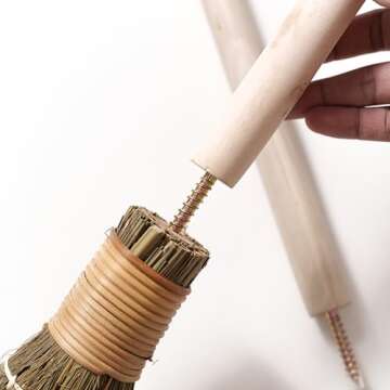 TTS For Home Natural Whisk Sweeping Hand Handle Broom - Vietnamese Broom for Cleaning, Wedding, Decorative Broom - Whisk Broom 12.2" Width, 26.38" Length