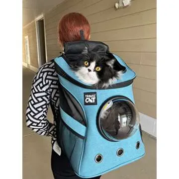 Fat Cat Backpack Carrier - Airline Approved Cat Carrier with Space Capsule Bubble for for Small Cats, Kitten - Premium Aqua Cat Carrier Backpack for Outdoor, Travel, Hiking, Pet Supplies