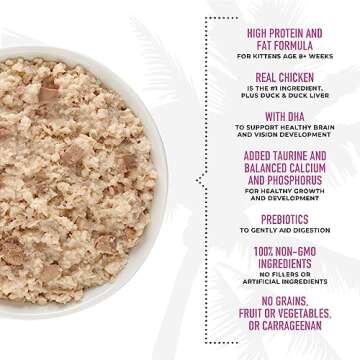 Tiki Cat Baby, Chicken Duck & Duck Liver Mousse & Shreds, High-Protein and Flavorful, Wet Cat Food for Kittens 4 Weeks Plus, 2.4 oz. Cans (Pack of 12)