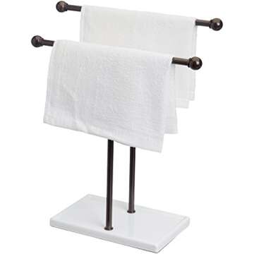 Amazon Basics Double-T Hand Towel Holder and Accessories Jewelry Stand, T-Shape, Bronze/White