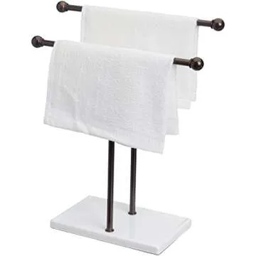 Amazon Basics Double-T Hand Towel Holder and Accessories Jewelry Stand, T-Shape, Bronze/White