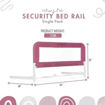 Dream On Me Lightweight Mesh Security Adjustable Bed Rail for Toddler, Breathable Mesh Fabric, Suitable for All Types Of Beds, Reinforced Anchor System Bed Guard Rail, Blush Pink