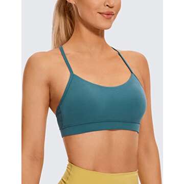 CRZ YOGA Butterluxe Womens Y Back Sports Bra - Padded Racerback Low impact Spaghetti Thin Strap Workout Yoga Bra Petrol Blue Medium