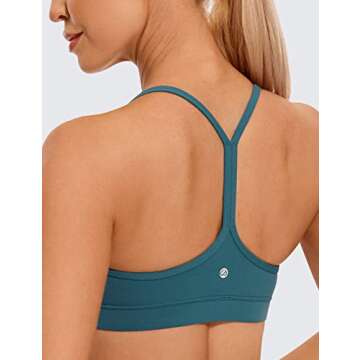 CRZ YOGA Butterluxe Womens Y Back Sports Bra - Padded Racerback Low impact Spaghetti Thin Strap Workout Yoga Bra Petrol Blue Medium