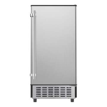 Coolake 15 Inch Commercial Under Counter Ice Maker Machine - 100lbs/Day, Stainless Steel, Built-in o...
