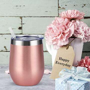 Stainless Steel Wine Tumbler 12Oz, Double Wall Vacuum Insulated Wine Tumbler with Lid and Straw, Sta...