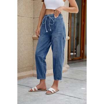 Women's Wide Leg Baggy Jeans with Drawstring Comfort