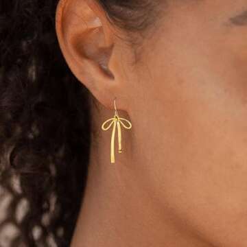 JOBICY Bow Earrings for Women Trendy, Gold Bow Earrings 14k Real Gold Hypoallergenic Earring Bow Dro...