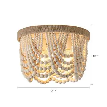 AMZASA Wood Beaded Flush Mount Ceiling Light Farmhouse Rustic Small Boho Chandelier Light Fixture for Bedroom Hallway Entryway Closet Kitchen Dining Room Living Room Nursery 3-Lights