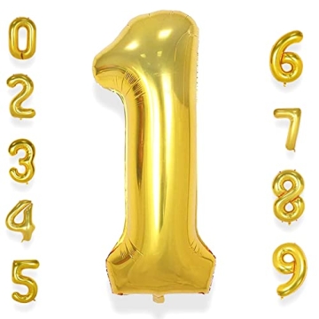 AULE 40 Inch Big Gold 1 Balloon Number Large Foil Helium Number Balloons 0-9 Jumbo Giant Happy 1st B...