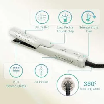 Asani 360° Airflow Styler - 2-in-1 Professional Curling Wand & Hair Straightener - Flat Iron Curler with Cooling Fan, Air Vents - Crimper Styling Tool for Volume & All-Day Curls - For All Hair (White)