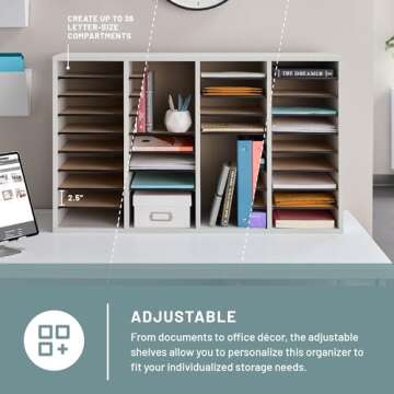 Safco Literature Organizer, 24 Compartments, Office and Classroom Mailbox with Adjustable Shelves, Wood Paper and Mail Sorter, Modern Gray