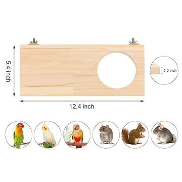 Wontee Bird Perch Stand Wooden Platform for Cockatiels Conures Rats Gerbils Chinchillas Squirrels (M1- with Hole)