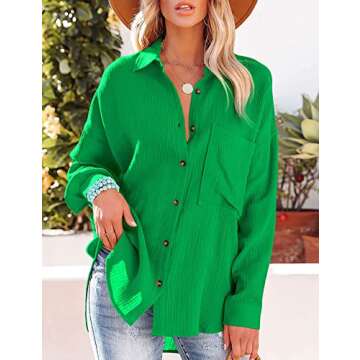 Zontroldy Oversized Button Down Long Sleeve Shirts for Women Solid Color Casual Boyfriend Shirt Bolu...