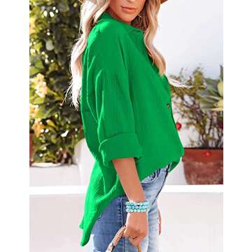 Zontroldy Oversized Button Down Long Sleeve Shirts for Women Solid Color Casual Boyfriend Shirt Boluse Tops(0907-Green-L)