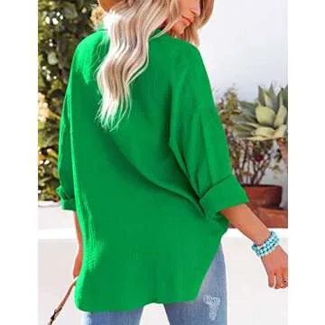 Zontroldy Oversized Button Down Long Sleeve Shirts for Women Solid Color Casual Boyfriend Shirt Boluse Tops(0907-Green-L)
