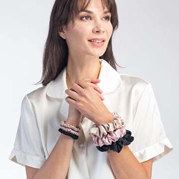 Fishers Finery Silk Skinny Scrunchies Hair Tie Set