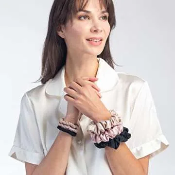 Fishers Finery Silk Skinny Scrunchies Hair Tie Set