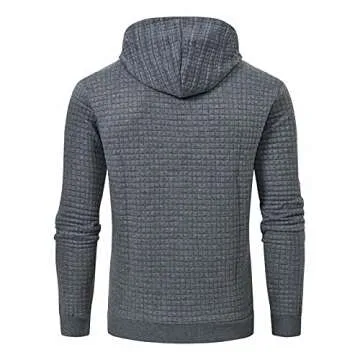 Yundobop Men's Pullover Hoodies Plaid Jacquard Long Sleeve Drawstring Hipster Casual Hooded Sweatshirts with Kanga Pockets Grey M